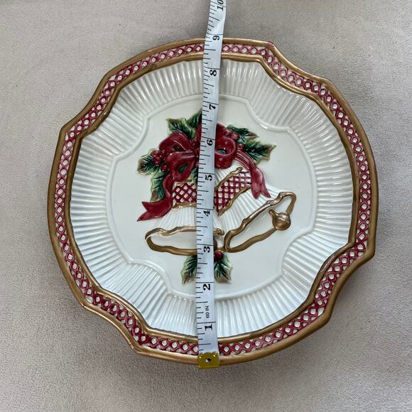 Fitz and Floyd Holiday Bells Canape Snack Cookie Plate Christmas 8 3/4" Gold Red - Picture 11 of 11